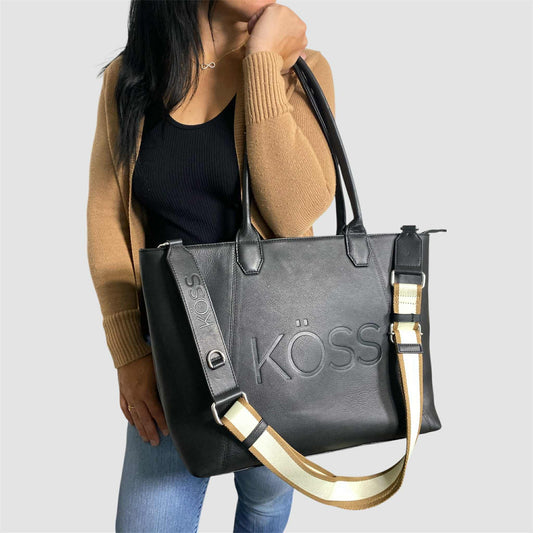 Tote bag en cuir pour ordinateur portable - Noir