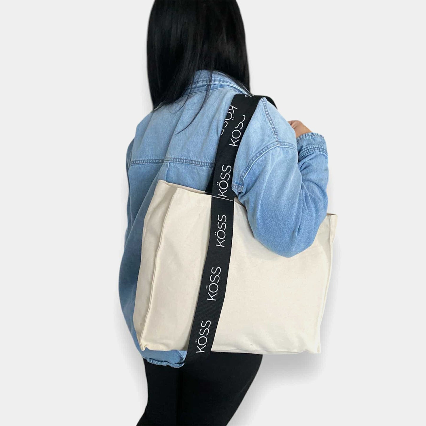 Tote bag en toile beige - Ruban KÖSS 1 côté