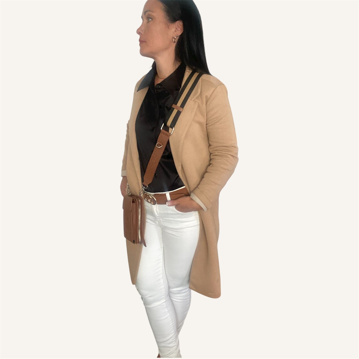 Sac élégance compact en cuir brun - Comprenant 2 sangles