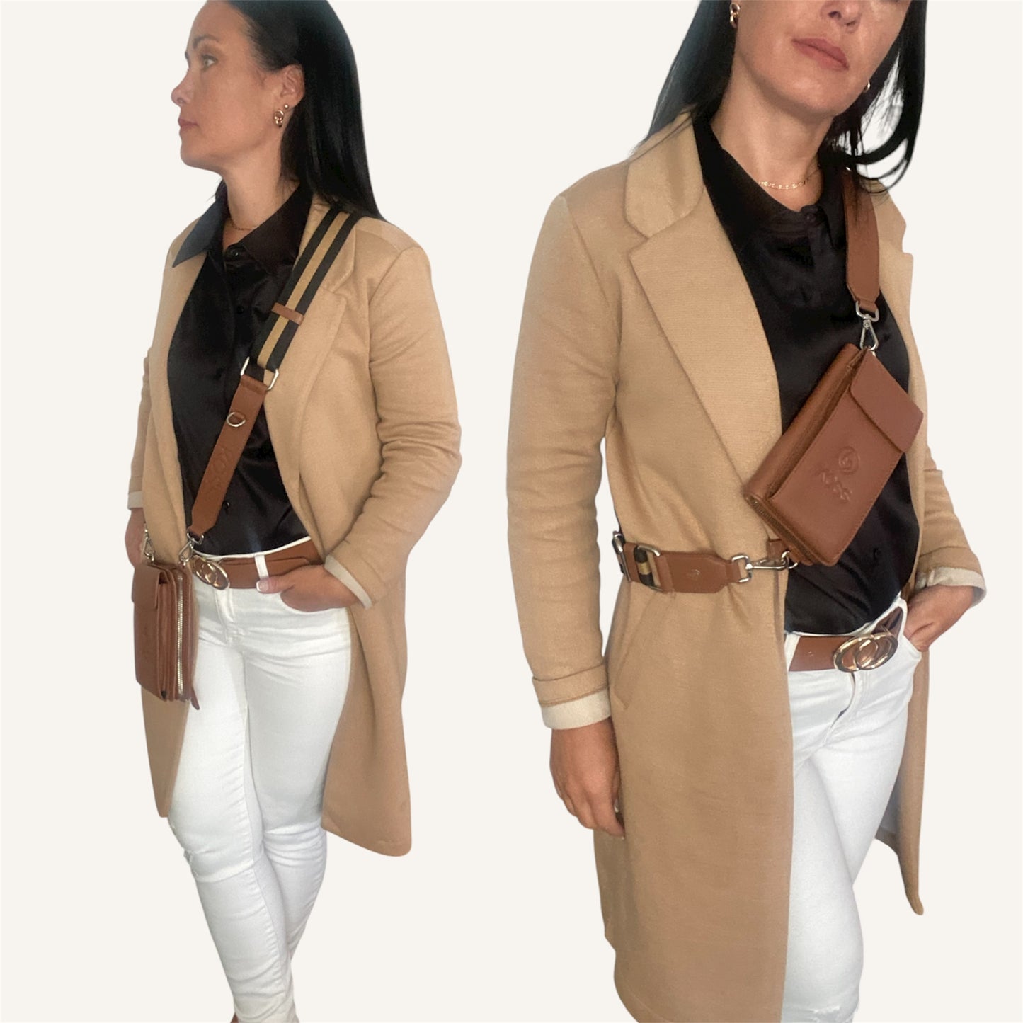 Sac élégance compact en cuir brun - Comprenant 2 sangles