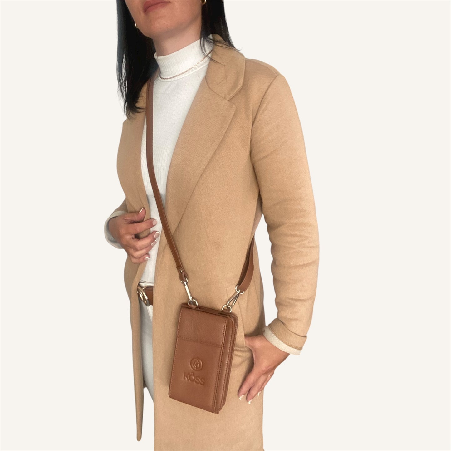 Sac élégance compact en cuir brun - Comprenant 2 sangles