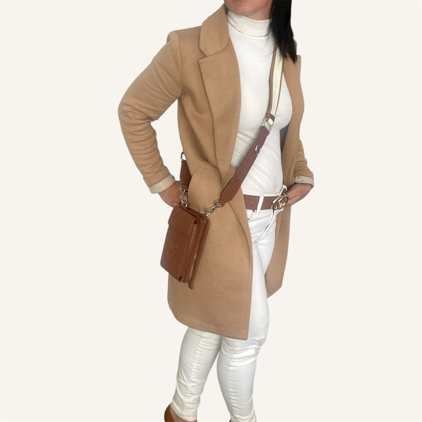 Sac élégance compact en cuir brun - Comprenant 2 sangles