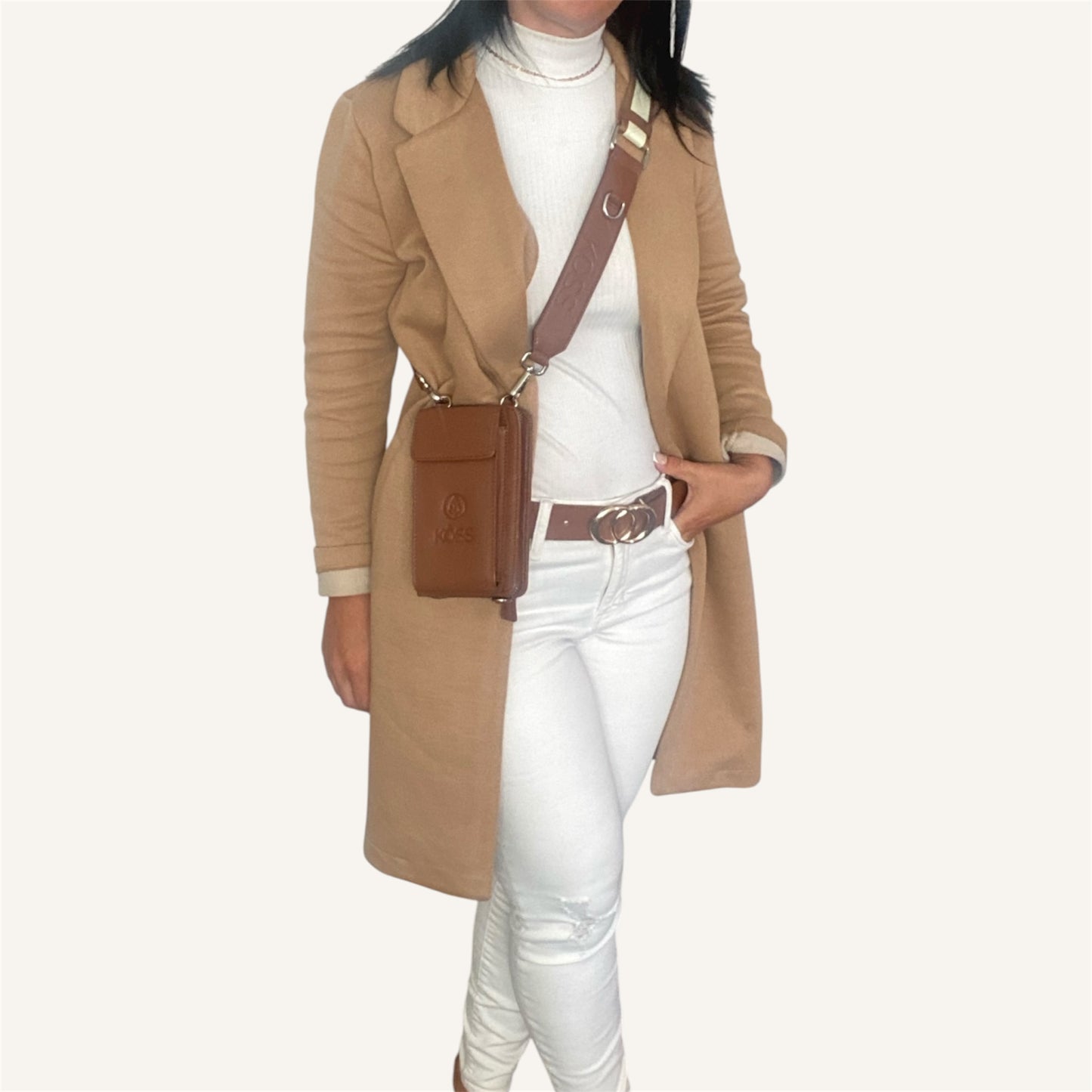 Sac élégance compact en cuir brun - Comprenant 2 sangles
