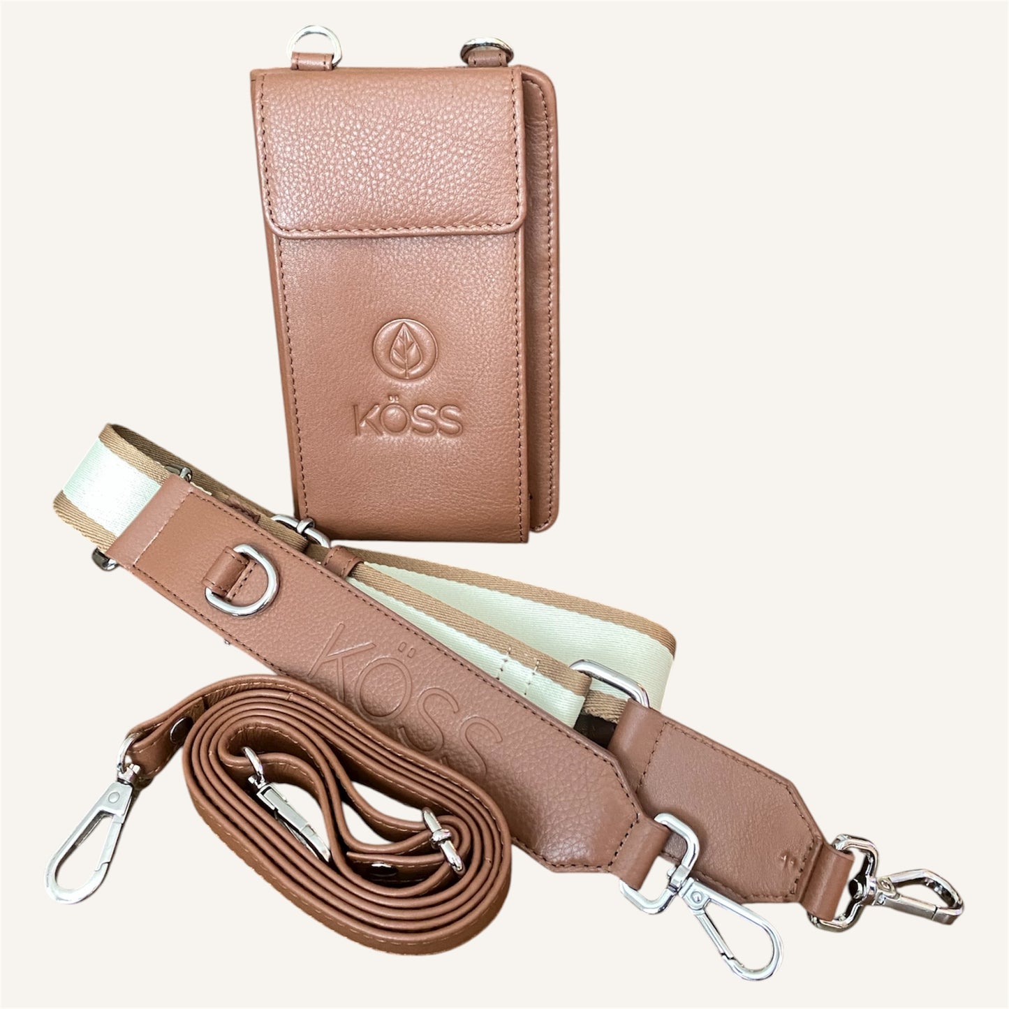 Sac élégance compact en cuir brun - Comprenant 2 sangles