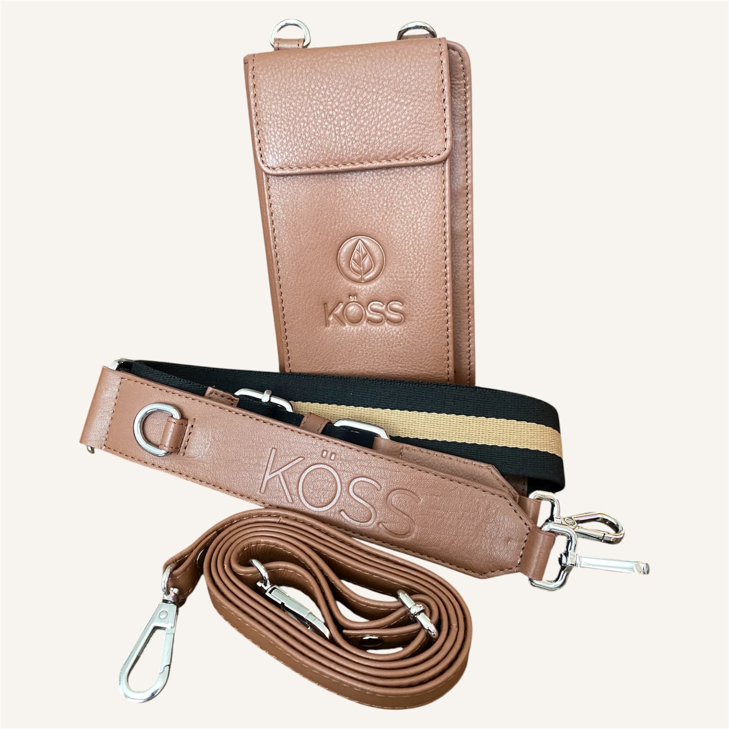 Sac élégance compact en cuir brun - Comprenant 2 sangles