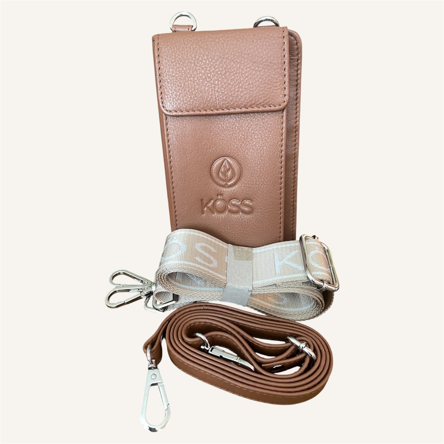 Sac élégance compact en cuir brun - Comprenant 2 sangles