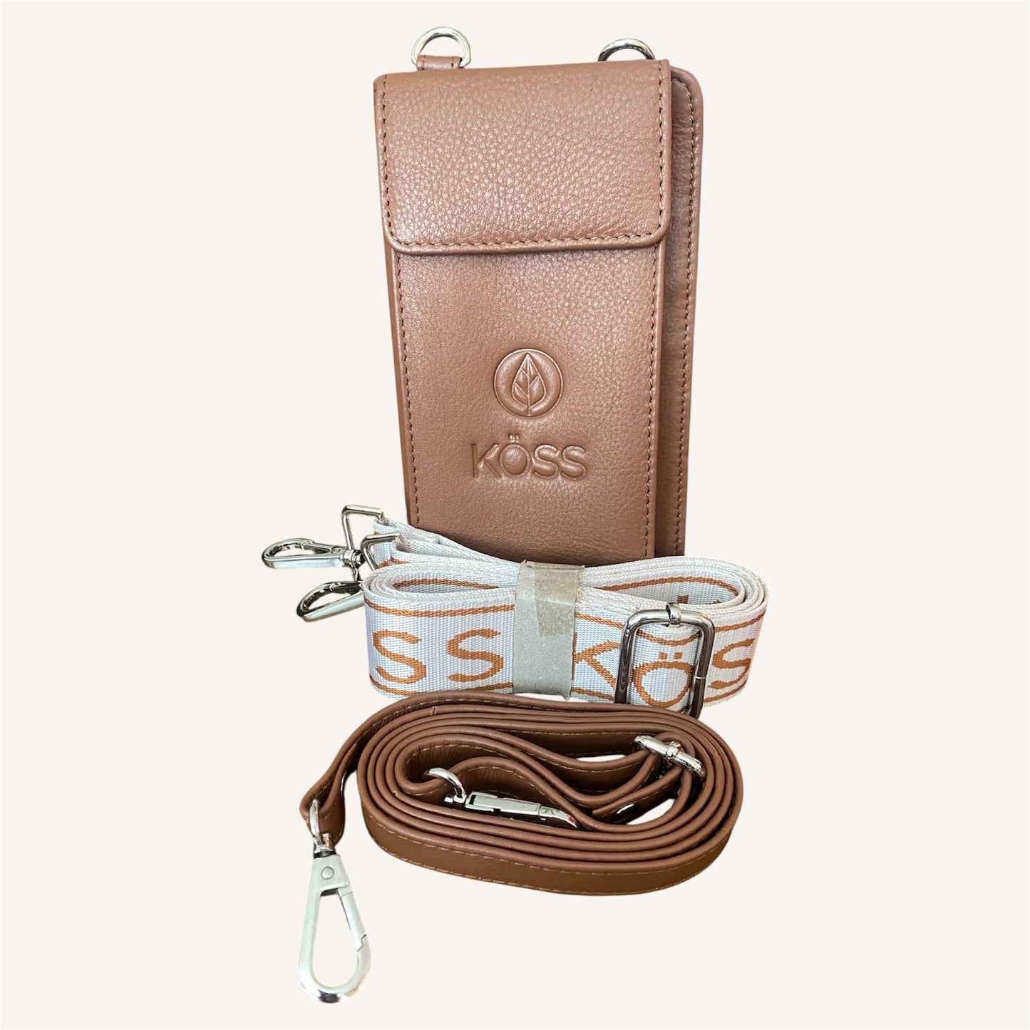 Sac élégance compact en cuir brun - Comprenant 2 sangles