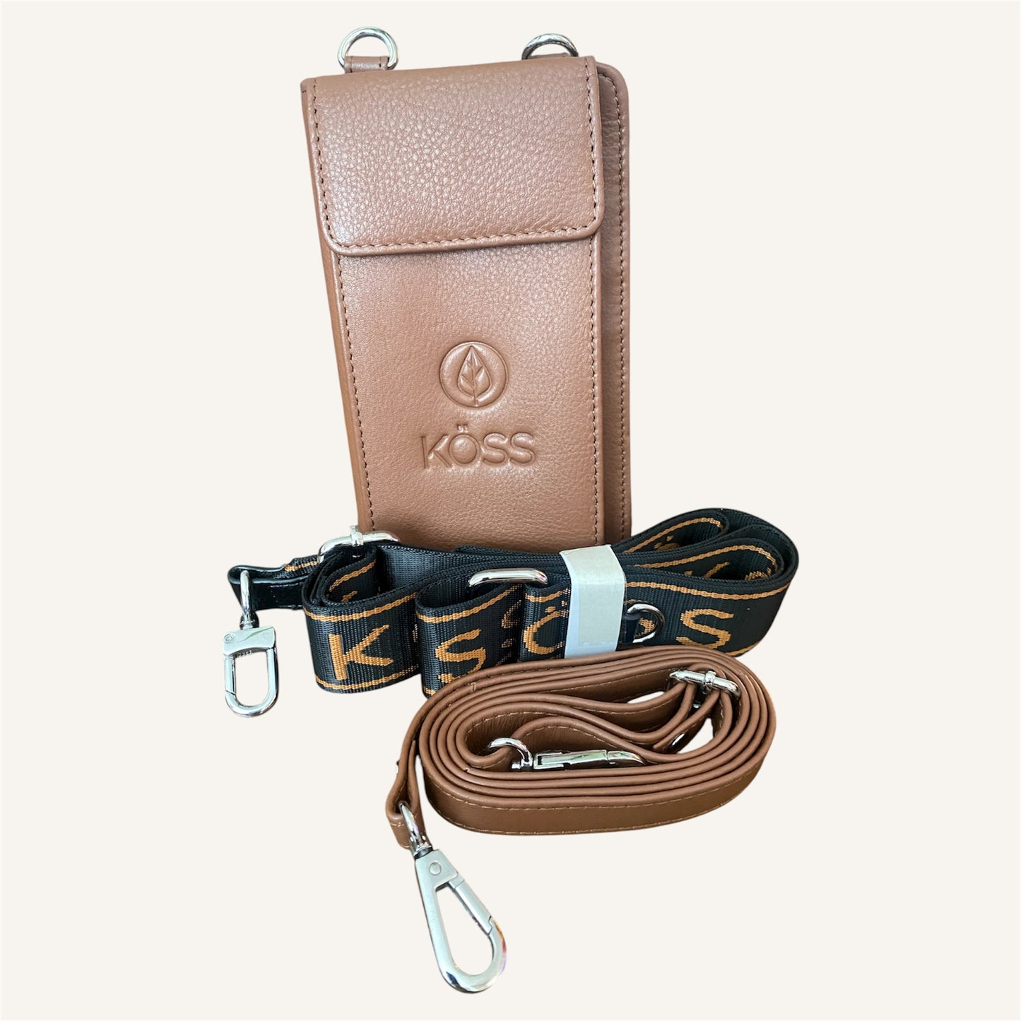 Sac élégance compact en cuir brun - Comprenant 2 sangles