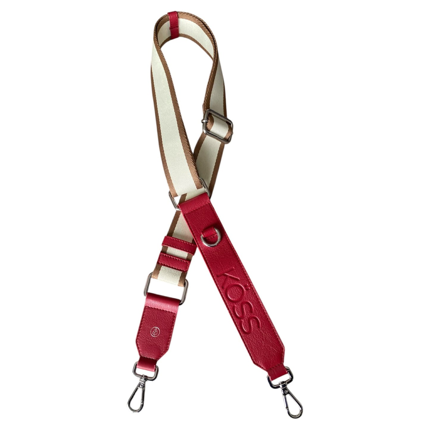 Bandoulière de luxe taupe et ivoire - embouts de cuir larges rouge
