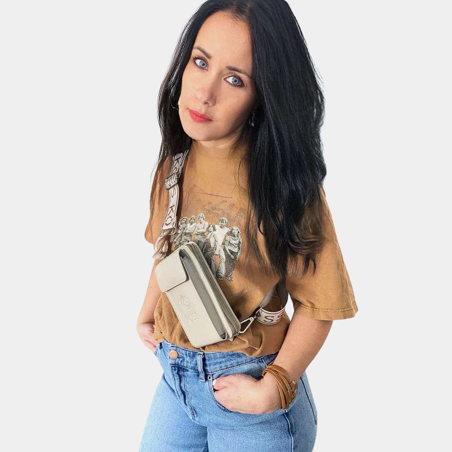 Sac Élégance Compact antivol en cuir - Beige (comprenant 2 sangles)