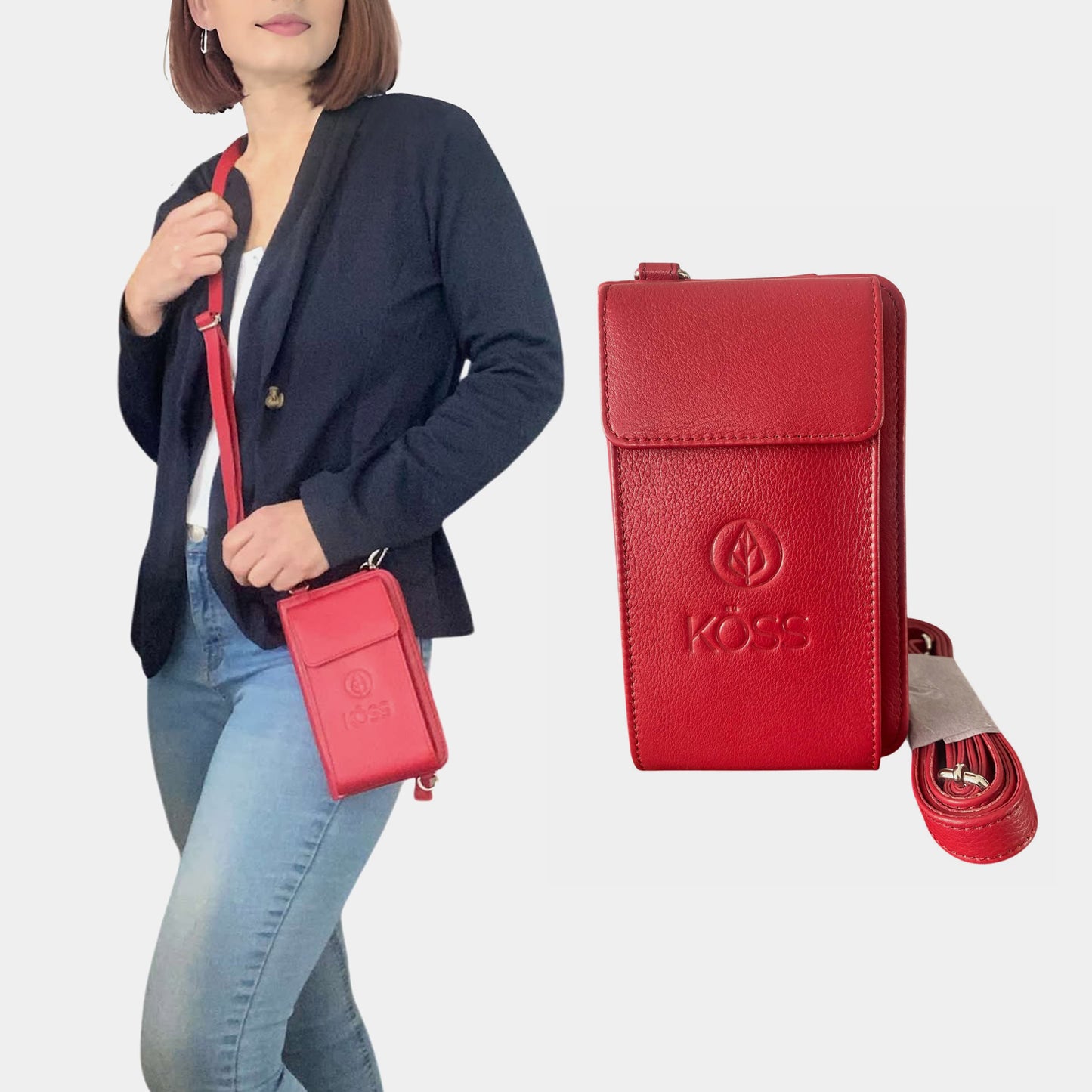 À VENIR - Sac Élégance Compact antivol en cuir - Rouge (comprenant 2 sangles)