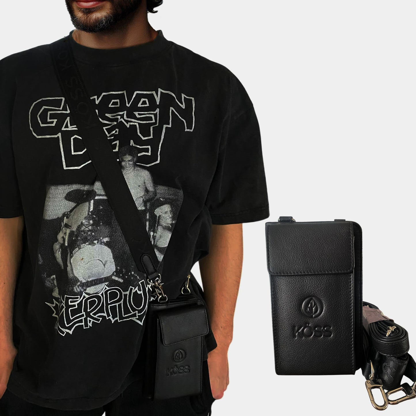Sac Élégance Compact antivol en cuir - Noir (comprenant 2 sangles)