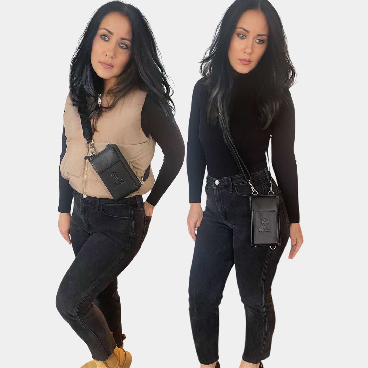 Sac Élégance Compact antivol en cuir - Noir (comprenant 2 sangles)