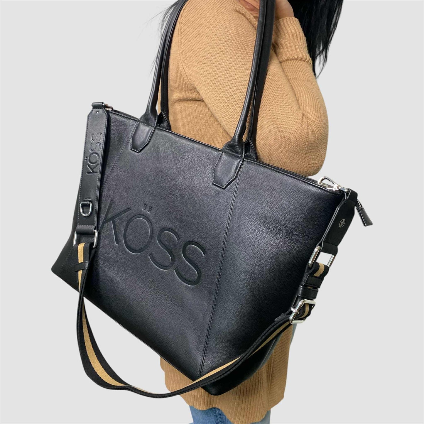 Tote bag en cuir pour ordinateur portable - Noir