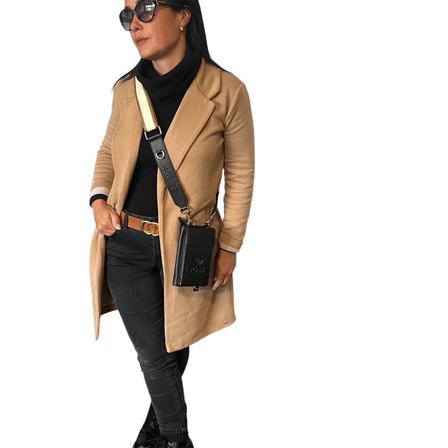 Sac Élégance Compact antivol en cuir - Noir (comprenant 2 sangles)