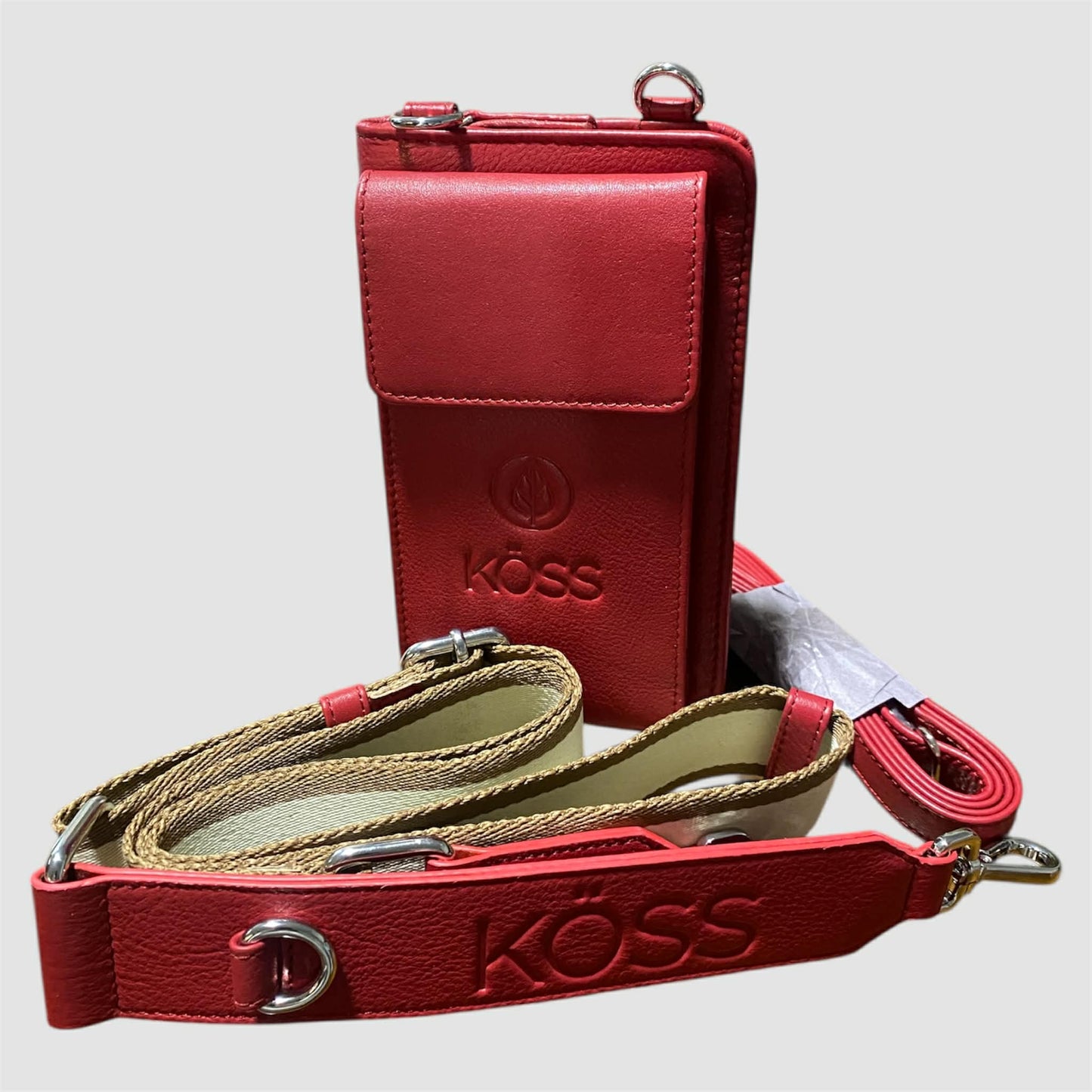 Sac Élégance Compact antivol en cuir - Rouge (comprenant 2 sangles)