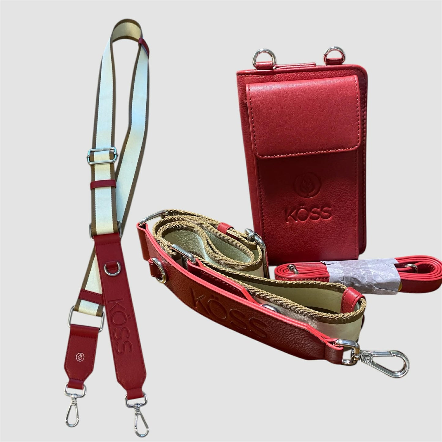 Sac Élégance Compact antivol en cuir - Rouge (comprenant 2 sangles)