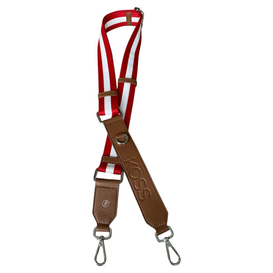 Bandoulière de luxe rouge et blanche - embouts de cuir larges brun