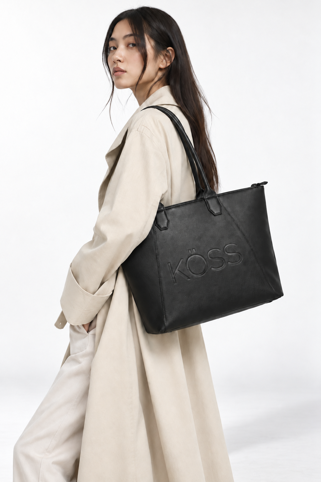 Tote bag en cuir pour ordinateur portable - Noir