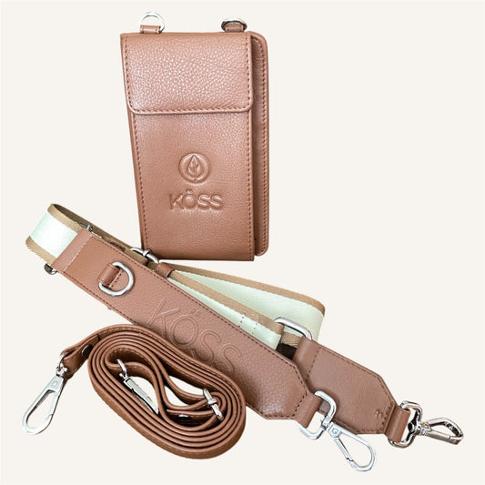 Sac élégance compact en cuir brun - Comprenant 2 sangles