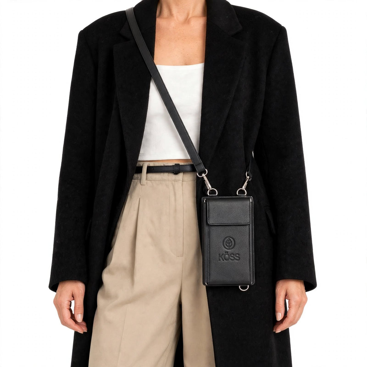 Sac Élégance Compact antivol en cuir - Noir (comprenant 2 sangles)