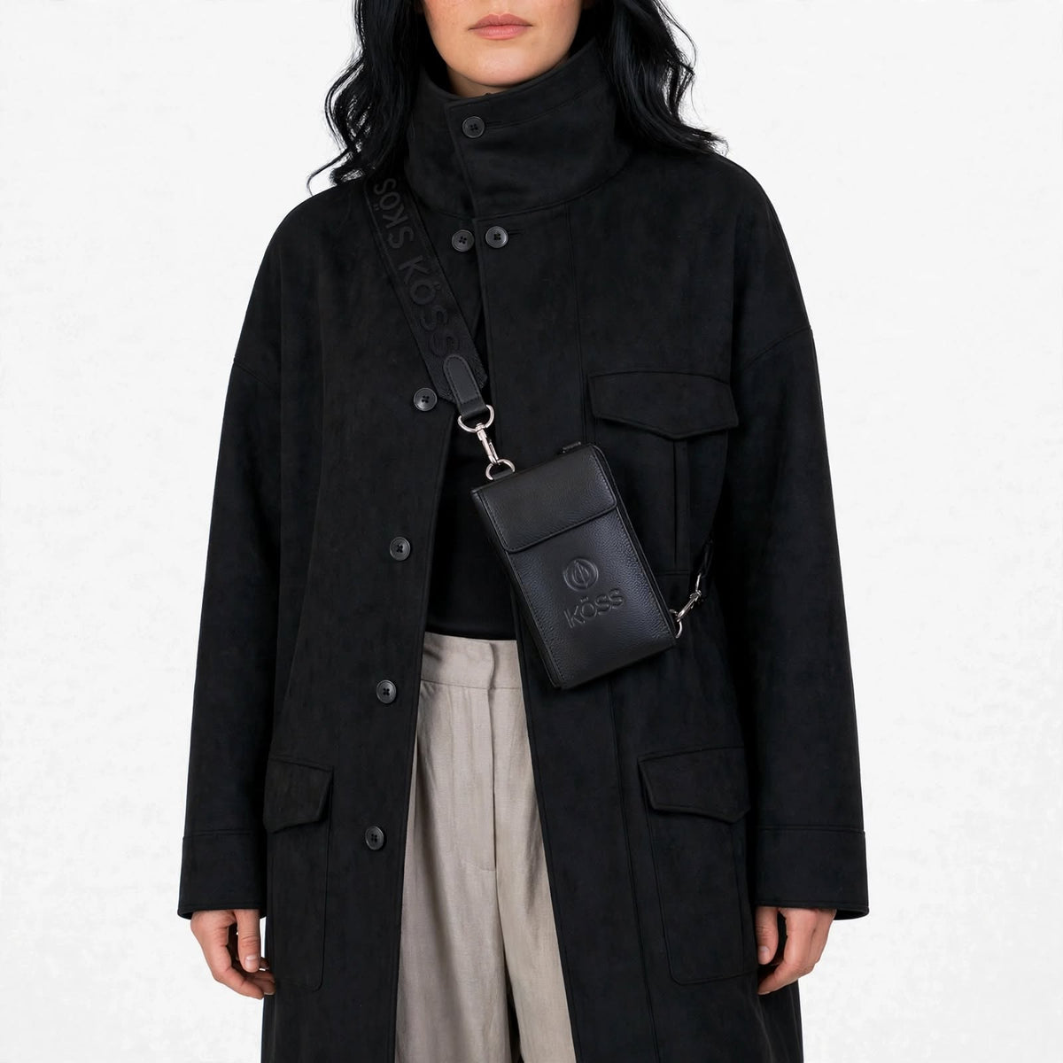 Sac Élégance Compact antivol en cuir - Noir (comprenant 2 sangles)