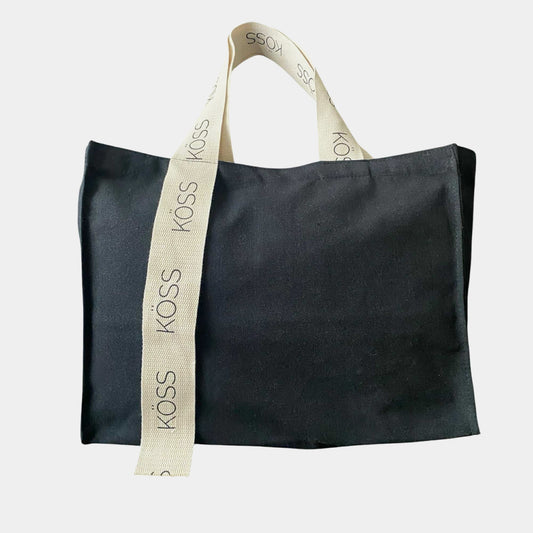 Tote bag en toile noire - Ruban KÖSS 1 côté