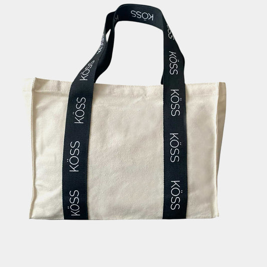 Tote bag en toile beige - Bretelles noires